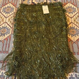 Zara Sequin Green Fringe Skirt
